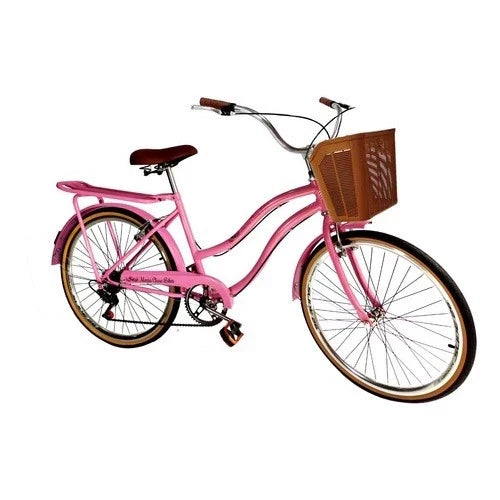 Bicicleta aro 26 retro 6v com cesta de plástico bagageiro