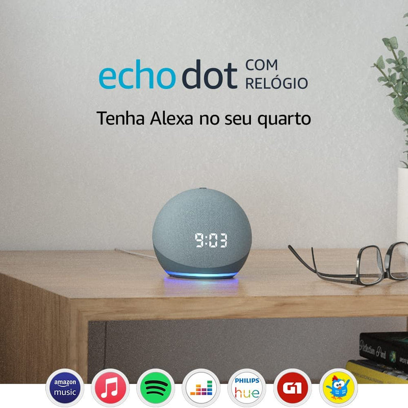 Echo Dot (4ª geração): Smart Speaker com Relógio e Alexa - Cor Azul