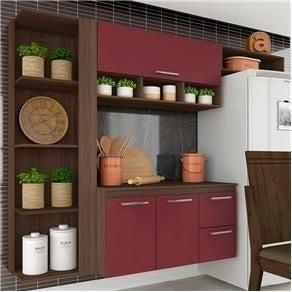 Armário De Cozinha Linda 4 Peças 3 Portas Terraro/ Vinho - At. Home