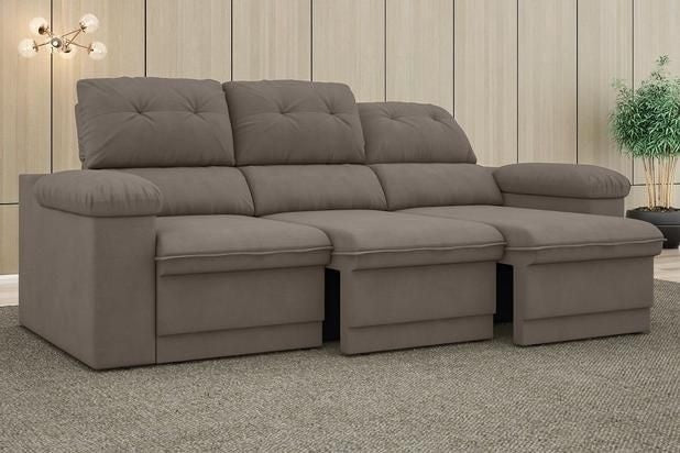 Sofá New Ripley 2,05m Assento Retrátil e Reclinável Velosuede Bege - NETSOFAS